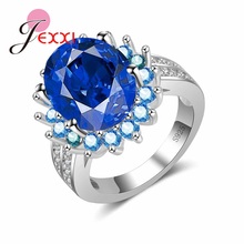 Женские серебряные кольца с синим австрийским кристаллом, модный подарок на день Святого Валентина, обручальное кольцо с кубическим цирконием 2024 - купить недорого