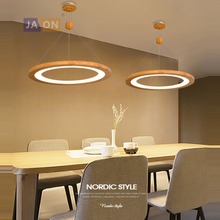 Lámpara LED de hierro de madera para comedor, luces colgantes, anillo de cristal, colgante 2024 - compra barato