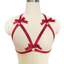 Cinta de ligas vermelha com laço para corpo, cinta elástica ajustável de bondage para bdsm, lingerie feminina, top th para dança 2024 - compre barato