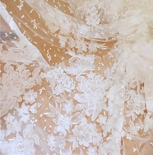Летнее кружевное платье цвета слоновой кости, кружевное платье для свадьбы, Мягкая сетчатая кружевная ткань с блестками и вышивкой, материал «сделай сам», ширина 130 см, 1 ярд 2024 - купить недорого