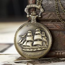 Relógio de bolso retrô steampunk para homens e mulheres, corrente de colar de barco de vela 2024 - compre barato