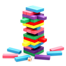 Torre de montagem em blocos de construção, 48 peças, multicolorido de madeira, jogo de tabuleiro para festa infantil, dominó 2024 - compre barato