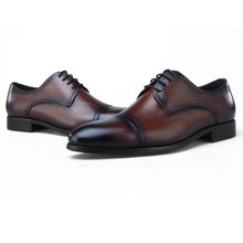 Zapatos de vestir para boda, calzado Oxford de cuero genuino, color negro/marrón, a la moda, zapatos de negocios masculinos 2024 - compra barato