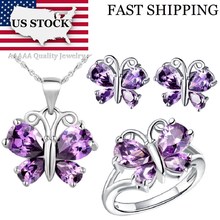 USA STOCK Uloveido Butterfly Silver Purple Crystal Party Bridal Jewelry Set Gift Wedding Sets Rings Necklace Earrings T235 2024 - buy cheap