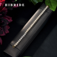 HIBRIDE-Pulseras de circonia cúbica con forma de Micro CZ para mujer, brazaletes de Color dorado, joyería de boda, B-57 2024 - compra barato