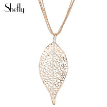 Shefly-collar con colgante de hoja para mujer, joya con forma de hoja hueca, cristal de Austria transparente, joyería de moda 2024 - compra barato
