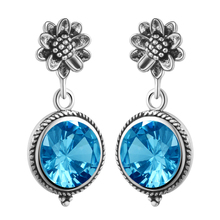 Hainon Luxury Ear Dangle Earrings For Women Blue Color Round With Cubic Zircon Charm Flower Silver Color Earrings Women Jewelry 2024 - buy cheap