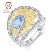 Женские кольца с подсолнечником gemb's BALLET, кольцо ручной работы из серебра 925 пробы с натуральным швейцарским синим топазом 1,00ct 2024 - купить недорого
