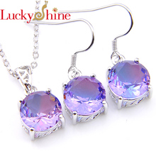 Luckyshine 2 шт./лот, Модный комплект аксессуаров, уникальные двухцветные турмалиновые камни, посеребренные подвески, ожерелья, серьги 2024 - купить недорого