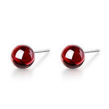 Fashion Red Garnet Gem Stone Simple Design 925 Sterling Silver Ladies`Stud Earrings Original Jewelry For Women Anti Allergy 2024 - compre barato
