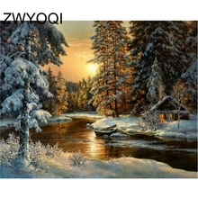 5D DIY diamante bordado completo redondo diamante pintura punto de cruz bosque paisaje completo cuadrado diamante mosaico bosque río nieve 2024 - compra barato