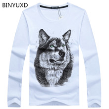 BINYUXD Повседневная осенне-зимняя Хлопковая мужская футболка с длинными рукавами Модная брендовая мужская футболка с рисунком волка 2024 - купить недорого