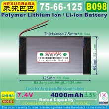 [B098] 7.4V,4000mAH,[7566125] PLIB (polymer lithium ion / Li-ion battery ) for tablet pc,GPS,mp4,POWER BANK 2024 - buy cheap