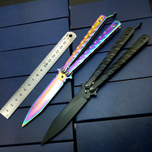 Rainbow No Edge Practice Butterfly in Knife Bali song Trainer Training Pocket Knives CS go Game Knife Dull Colorful Titanium 2024 - buy cheap