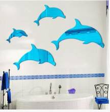 one piece DIY Hot sell 3D Dolphins mirror stickers Acrylic Crystal wall stickers for bath living room wall stickers home decor 2024 - buy cheap