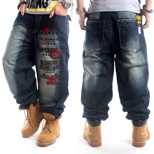 2021 calça jeans masculina estilo hip-hop com estampa de longo, calça jeans solta de marca européia e americana, estilo hip-hop, tendência, bordada, plus size 2024 - compre barato