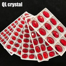 Diamantes de imitación de cristal ovalados para coser en todo tamaño, rojo, parte trasera plana con 2 agujeros, para hacer bolsos para vestidos de novia, zapatos, accesorios 2024 - compra barato