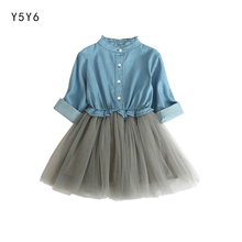 2018y5y6 meninas vestido outono novo branco princesa denim vestido de manga cheia algodão crianças vestido meninas roupas 2-7 anos de idade 2024 - compre barato