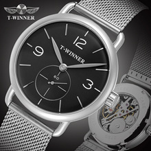 Winner Minimalist Casual Mechanical Clocks Men Black Mesh Steel Fashion Ultra Thin Design Wrist Watches Top Brand Luxury Relogio 2024 - buy cheap