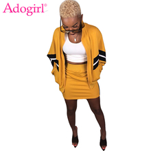 Adogirl Patchwork Women Tracksuit Zipper Long Sleeve Loose Bomber Jacket Coat Top Bodycon Mini Skirt Casual Two Piece Set Outfit 2024 - buy cheap