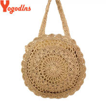 Круглые соломенные сумки Yogodlns для женщин, плетеная пляжная сумочка ручной работы через плечо, богемный круглый чемоданчик с Бали 2024 - купить недорого