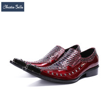 Zapatos de vestir de piel auténtica para hombre, calzado Formal de fiesta de boda, de punta estrecha italiana, de moda británica, de color rojo 2024 - compra barato