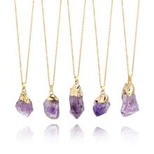 1PC Purple Natural Amethyst Gemstone Pendant Quartz Crystal Point Healing Stone Long Chain Necklace Amethyst Pendant Home Decor 2024 - buy cheap