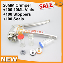 20mm Stainless Steel Manual Handheld Vial Crimper Set Flip Off Caps Hand Sealing Crimping Machine+100 Vials+Stoppers+Caps 2024 - купить недорого