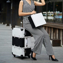 Women Retro wooden suitcase spinner trolley bag with Cosmetic case lady 20 24 26 vintage rolling luggage sets handbag on wheels 2024 - buy cheap