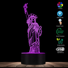 Lámpara de mesa moderna de la Estatua de la libertad de Nueva York, luz de mesa de ilusión óptica 3D, temática de NYC, LED de escritorio, luz de estado de ánimo de valores americanos 2024 - compra barato