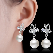 Luxury Crystal Aaa Zirconia Cute Butterfly Pearl Stud Earrings For Women Fashion 925 Sterling Silver Earring Top Jewelry 2024 - buy cheap