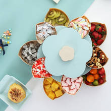 Креативная вращающаяся коробка для конфет, пластиковая лепестковая двойная Однослойная тарелка для фруктов, разделенная тарелка для закусок, конфет, фруктовая чаша, бытовое хранение орехов 2024 - купить недорого