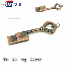 Мини Металл бронзовое сердце-образный ключ USB флеш-накопитель u-диск 4 ГБ 8 ГБ оперативной памяти, 16 Гб встроенной памяти, 32GB usb 2,0 Флеш накопитель Memory stick подарок 2024 - купить недорого