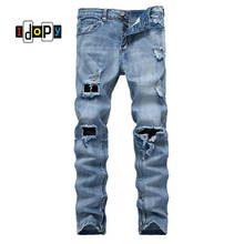 Мужские джинсы с дырками, синие винтажные джинсы с молниями 2024 - купить недорого