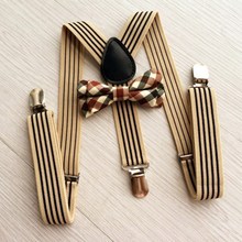 Комплект для маленьких мальчиков и девочек, модный детский комплект с полосатым ремешком и клетчатым галстуком-бабочкой в британском стиле, аксессуары для одежды 2024 - купить недорого