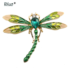 RHao New Arrival Colorful Green Dragonfly Brooch pins Purple Enamel Dragonfly pins Women and Men Coat Sweater brooch jewelry pin 2024 - buy cheap