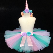 Cute Baby Unicorn Skirts Girls Pastel Tulle Tutu Skirts Ballet Pettiskirts with Flower Hairbow Kids Birthday Party Costume Skirt 2024 - buy cheap