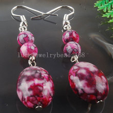 Free Shipping Fashion Jewelry Ocean Jaspe Beads Earrings Pair R0012 2024 - buy cheap