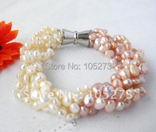 5Row 5mm White Pink Freshwater Pearl Bracelet Beautiful Genuine Pearl Bracelet 8''inchs Magnet Clasp New Free Shipping FN987 2024 - buy cheap