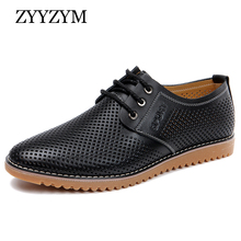 ZYYZYM-zapatos informales de cuero para hombre, calzado Formal con ventilación ahuecada, planos, talla grande 38-47, primavera y verano 2024 - compra barato