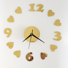 hot sale home decoration mirror 3 d clock diy love sitting room wall clock quartz watches 2024 - buy cheap