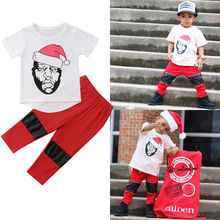 Christmas Lovely Novelty Toddler Baby Boys Clothes Sets Summer Short Sleeve Cartoon Print White T-Shirts Tops+Pants Outfit 6M-5Y 2024 - buy cheap