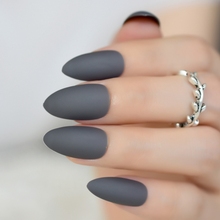 Fashion Smoky Gray Matte Stiletto Fake Nails Soft Good Feel Almond Pointed Press on Oval Frosted Full Cover False Nail Art Tips 2024 - buy cheap