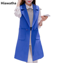 Hiawatha 2020 Spring Autumn Sleeveless Jacket And Blazer Korean Long Vest Coat Fashion Pockets Suit BL016 2024 - buy cheap