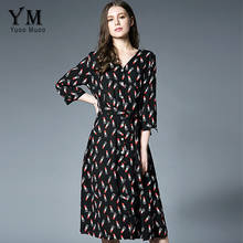 YuooMuoo New Brand Fashion Printed Chiffon Dress Women Long Casual Dress Plus Size European Style Women Dress with Belt 2024 - buy cheap
