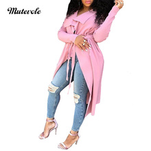 Mutevole Fashion Spring Autumn Pink Trench Coat for Women Loose Long Belted Trench Coats Full Sleeve Casual Cardigan Outerwear 2024 - buy cheap