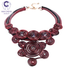 HanCheng New Fashion Big Handmade Wire Leather Rope Gem Stone Crystal Statement Choker Necklace Women Necklaces jewelry bijoux 2024 - buy cheap