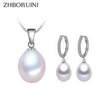 ZHBORUINI Pearl Jewelry Set Natural Freshwater Pearl Necklace Drop Zircon Earrings 925 Sterling Silver Jewelry Set For Women 2024 - buy cheap