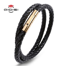 New Fashion Genuine Leather Braid Charm Bracelet Magnetic Buckle Clasps Vintage Leather Wrap Bracelet & Bangles Men Jewelry 2024 - buy cheap