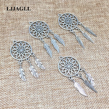 Metal Alloy Silver Jewelry Charms 10pcs/lot Vintage Tree Leaf Feather Wings Dream Catcher Necklace Pendant For Diy Make DIY001 2024 - buy cheap